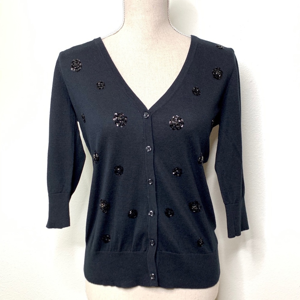 Button Up Black Sweater - 3/4 Sleeve